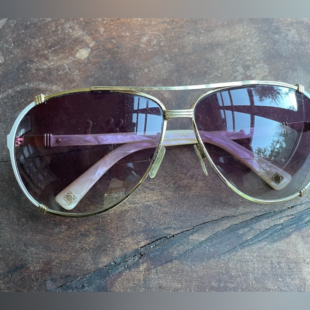 Christian Dior Aviators w/ Pearl Arms, Gold Frames